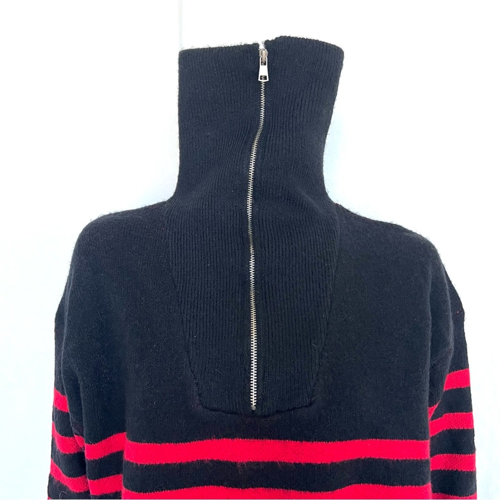 Women’s Loose High Neck Striped Drop Shoulder Knit Turtleneck Sweater - Picture 9 of 12